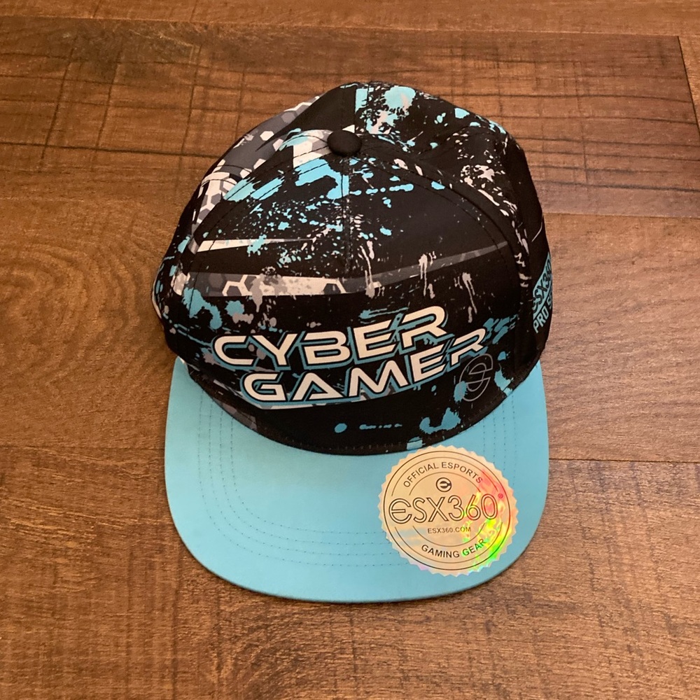 Kids ‘Cyber Gamer’ Snapback Cap in Black and Light Blue NWOT